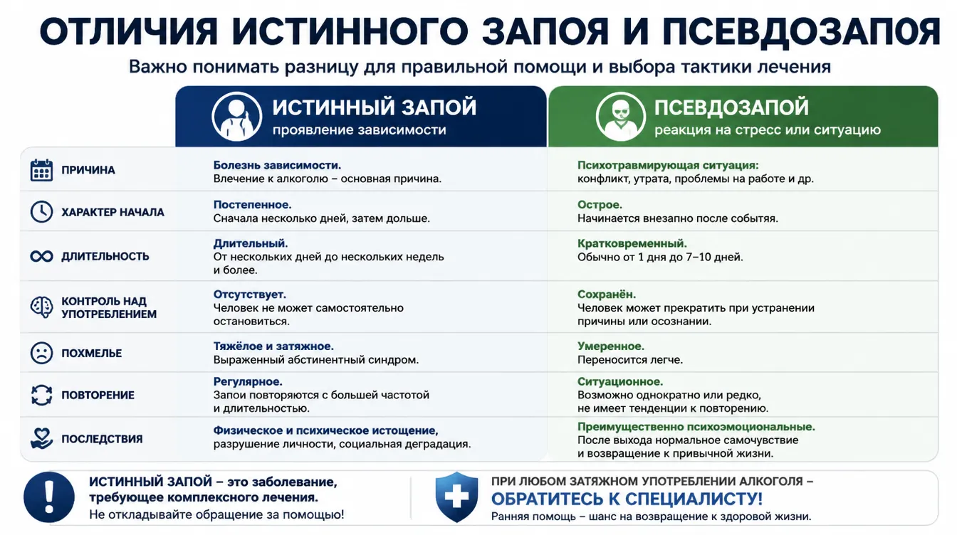 Отличия запоя и псевдозапоя