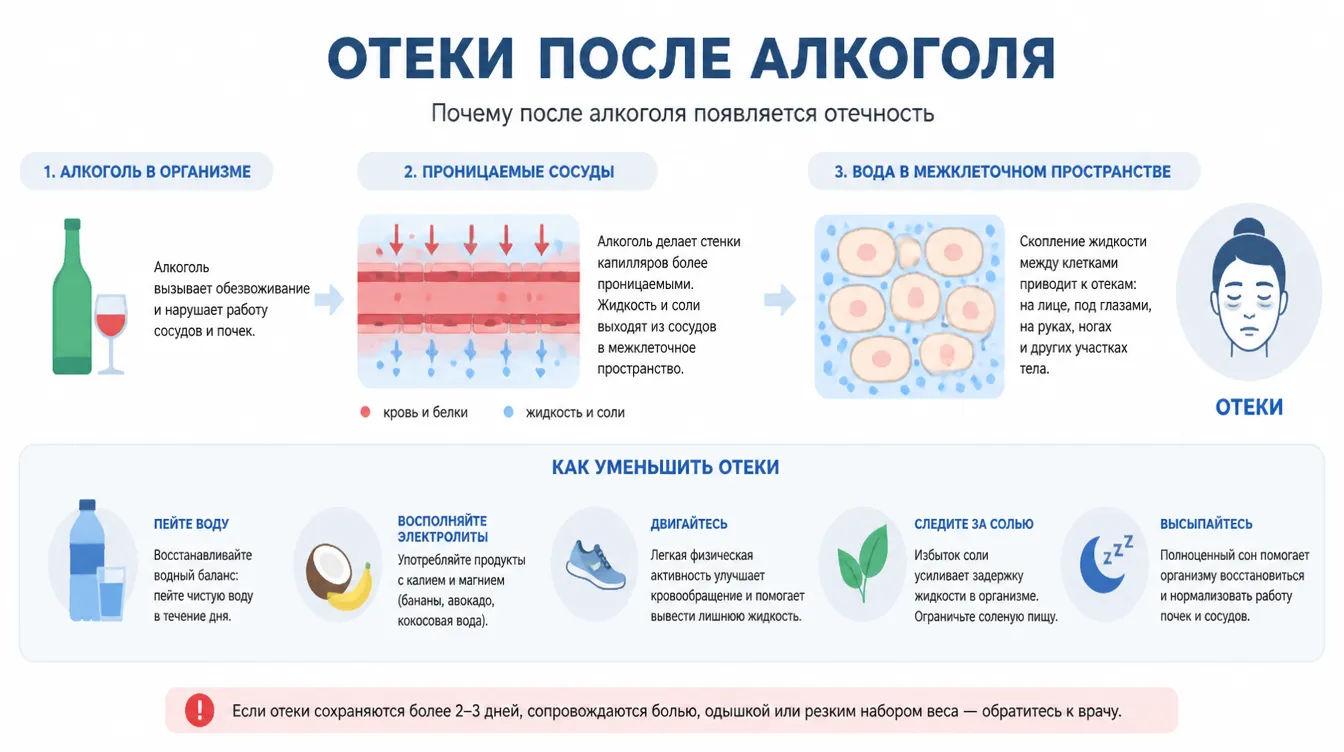 Почему после алкоголя появляется отечность