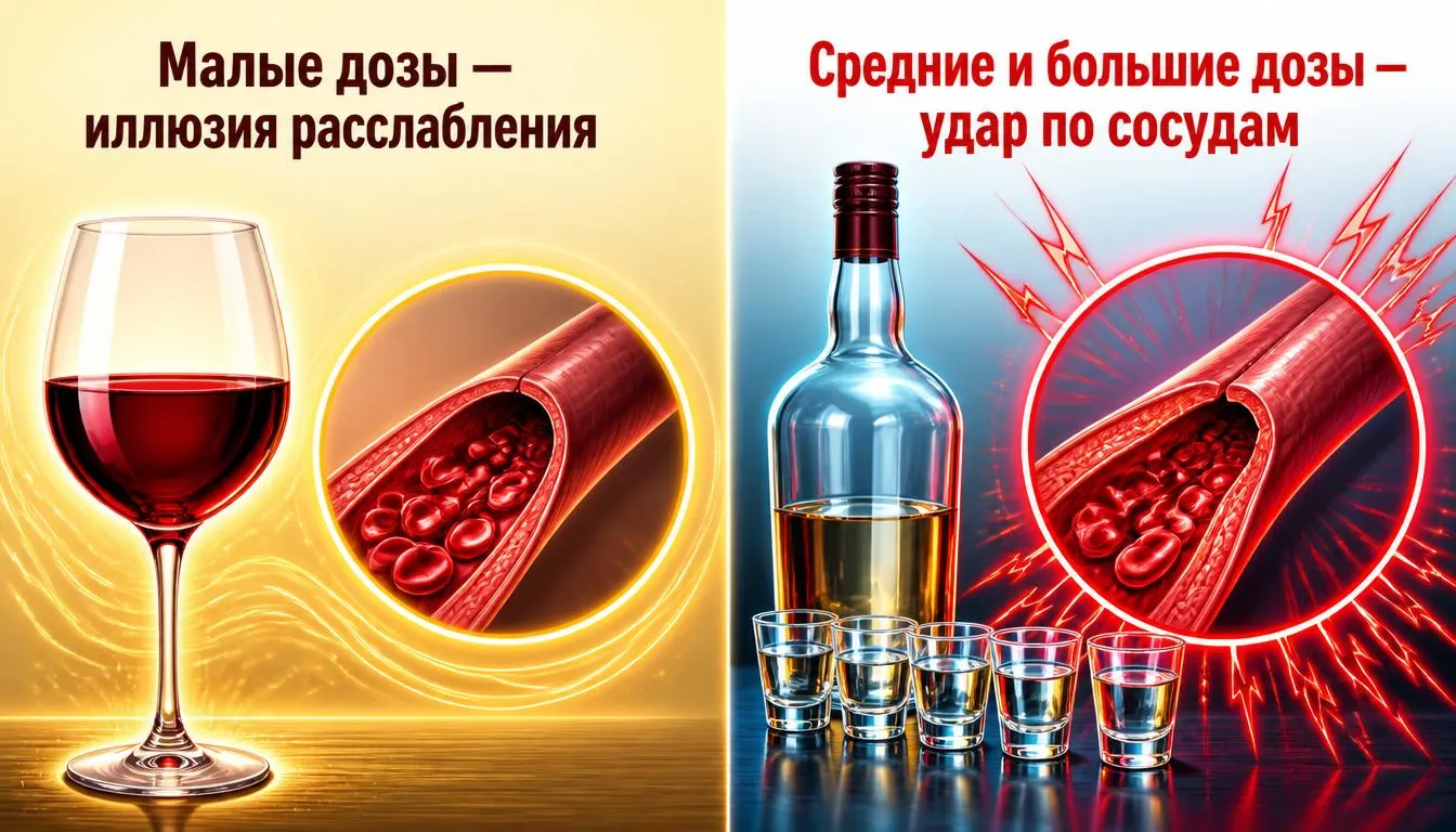 Алкоголь в любом количестве наносит вред сосудам