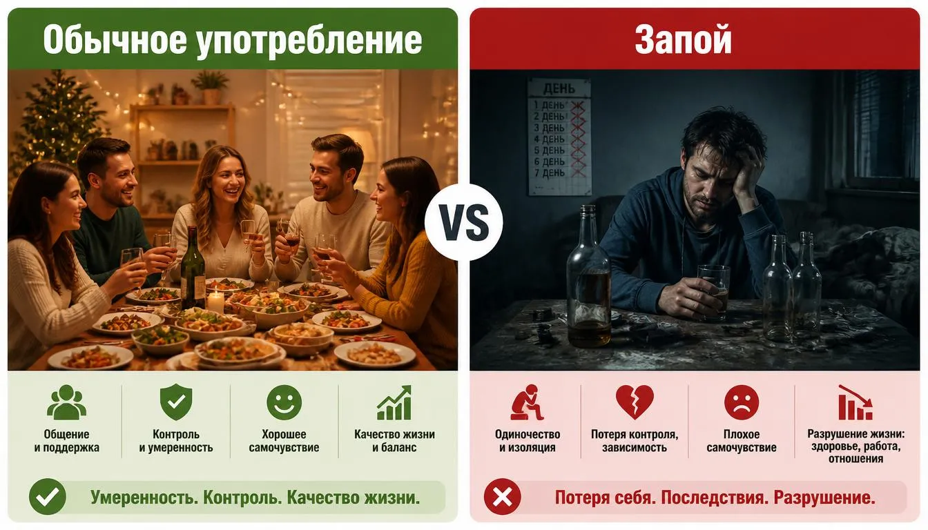 Отличие запоя от обычного употребления алкоголя