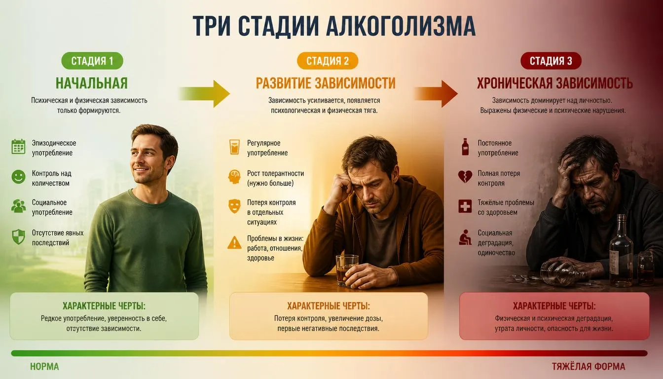 Три стадии алкоголизма